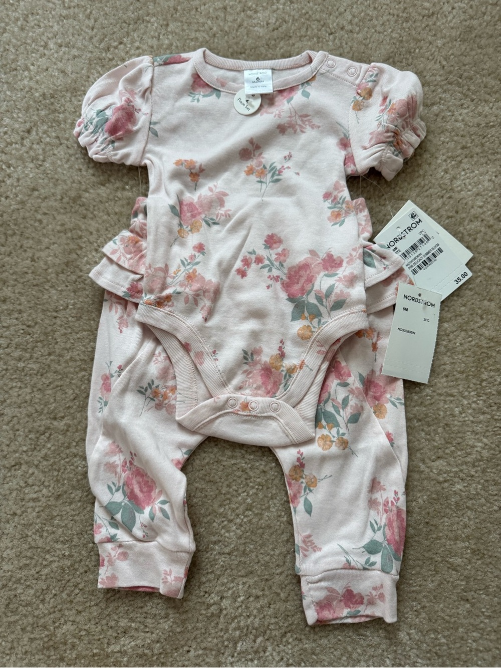 Nordstrom Baby Pink Floral Outfit Ruffle Detail